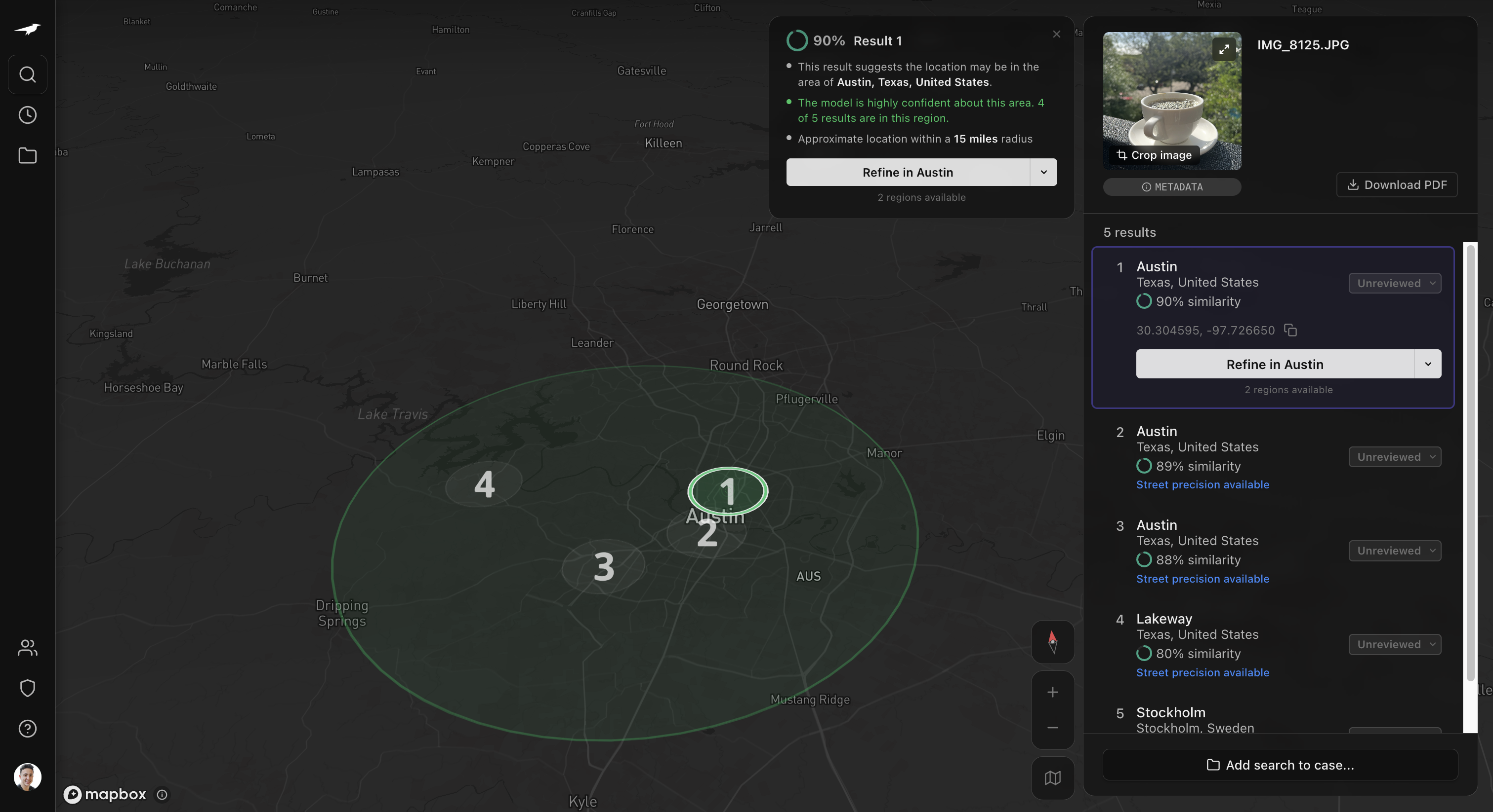 Zyden Find Region result — Austin, Texas, United States · 90% match, 4 of 5 results in region