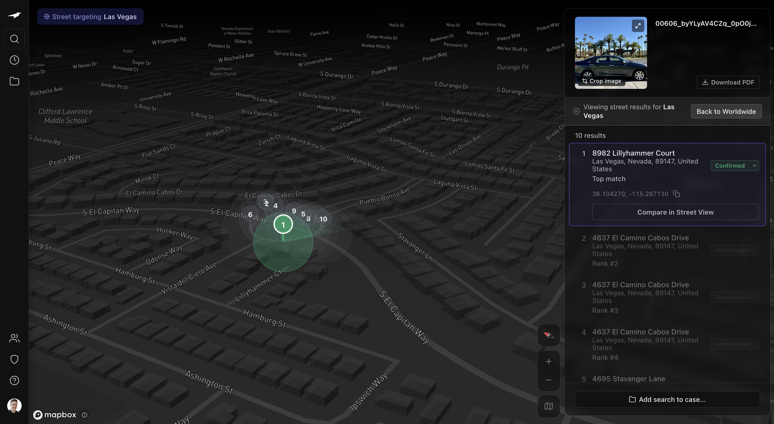 Zyden — Street Targeting narrowing to an exact address in Las Vegas, top match confirmed